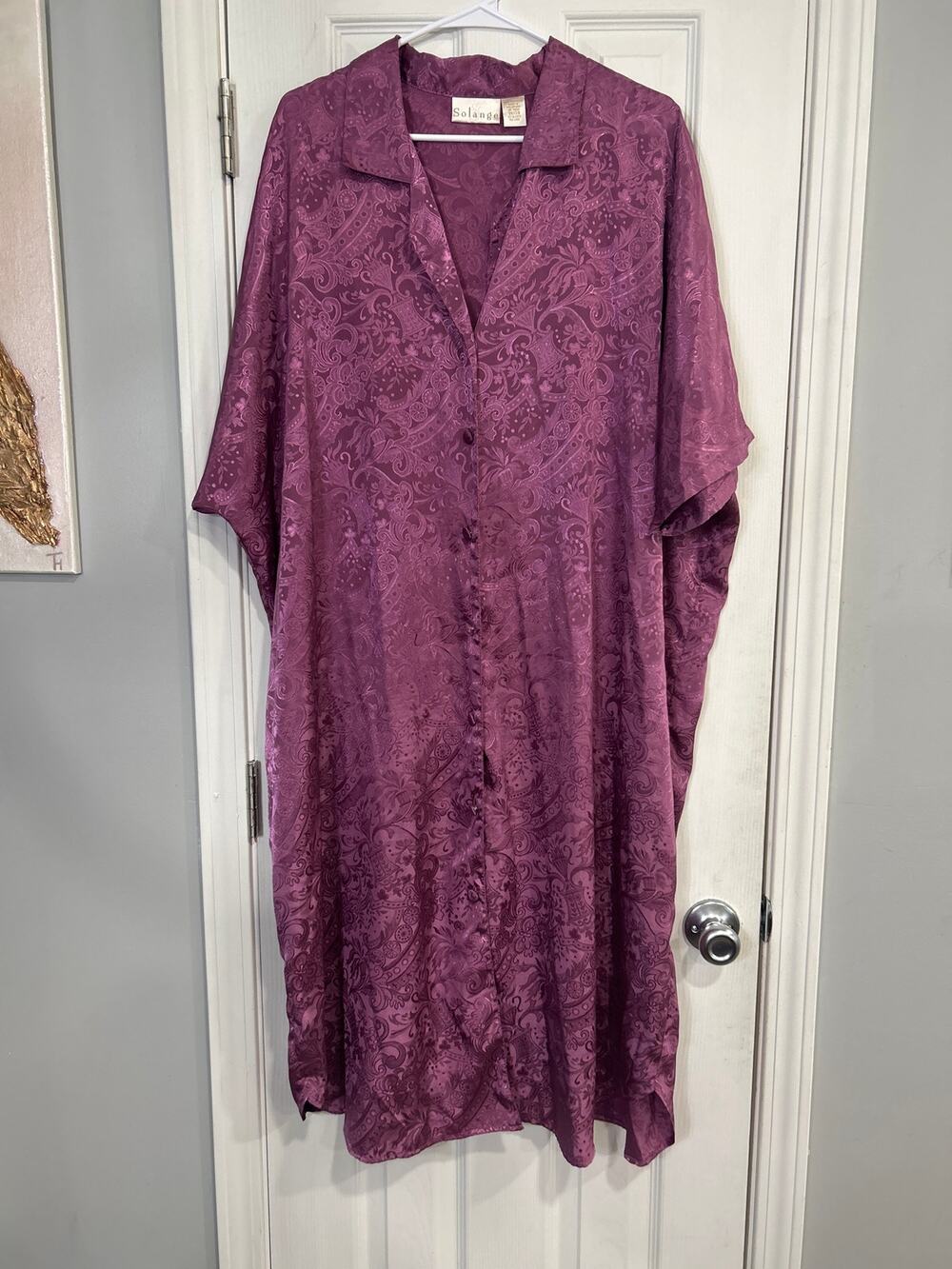 Vintage Solange Purple Paisley Silky Nightgown Button Front Plus Size 26/28